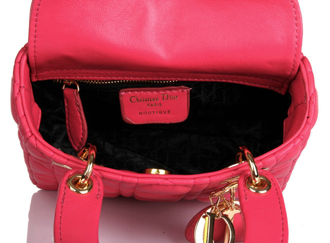 mini lady dior lambskin leather bag 6321 rosered with gold hardware